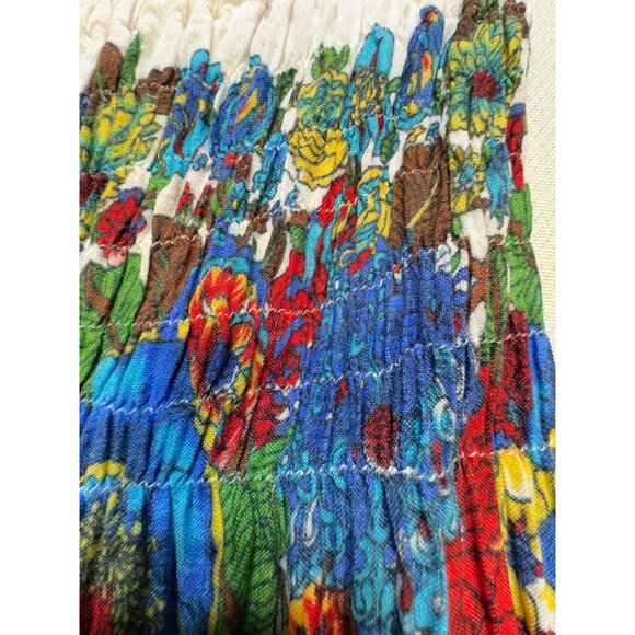 Elepants Women's Boho Harem Hippie Pants Cold Wash White Blue Floral Stretch - Picture 11 of 16